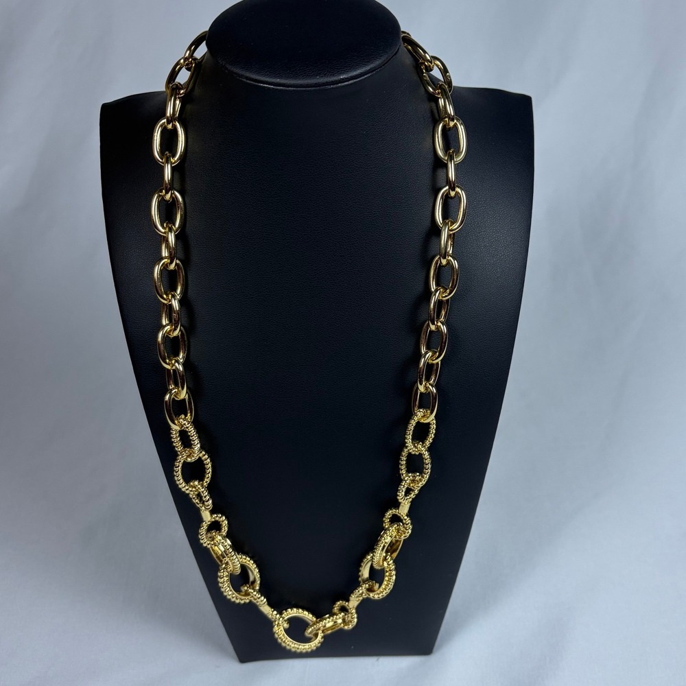 Talbots Gold Tone Chunky Mixed Link Chain Necklace Textured Statement Jewelry